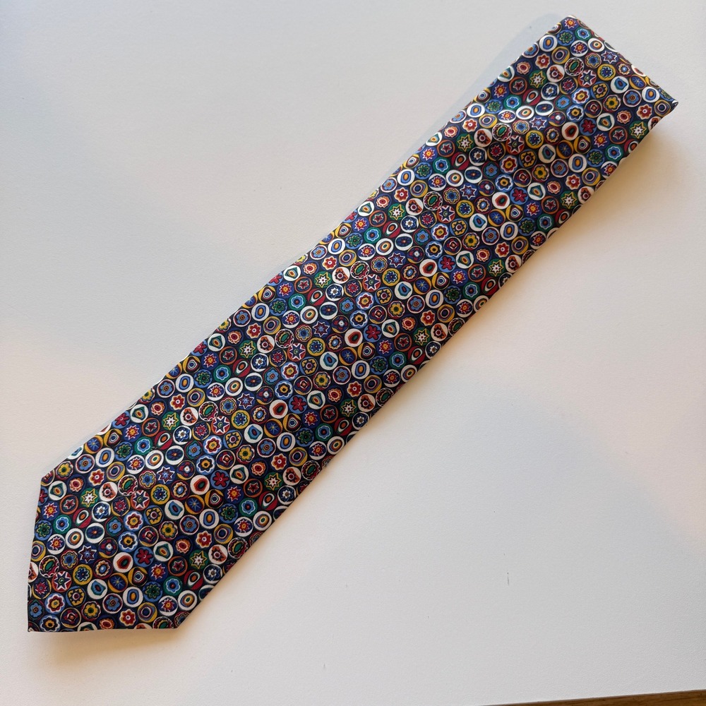 Smithsonian Institution Mens Silk Tie Millefiori Mosaic Art Pattern Navy Multi